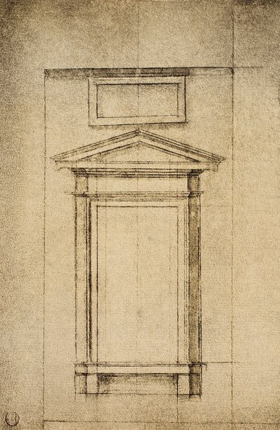 Studie voor een raam van de vestibule van de Laurentiaanse Bibliotheek door Michelangelo Buonarroti